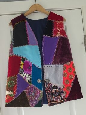 Beautiul Handmade Colorful Patchwork Velvet Boho Vest